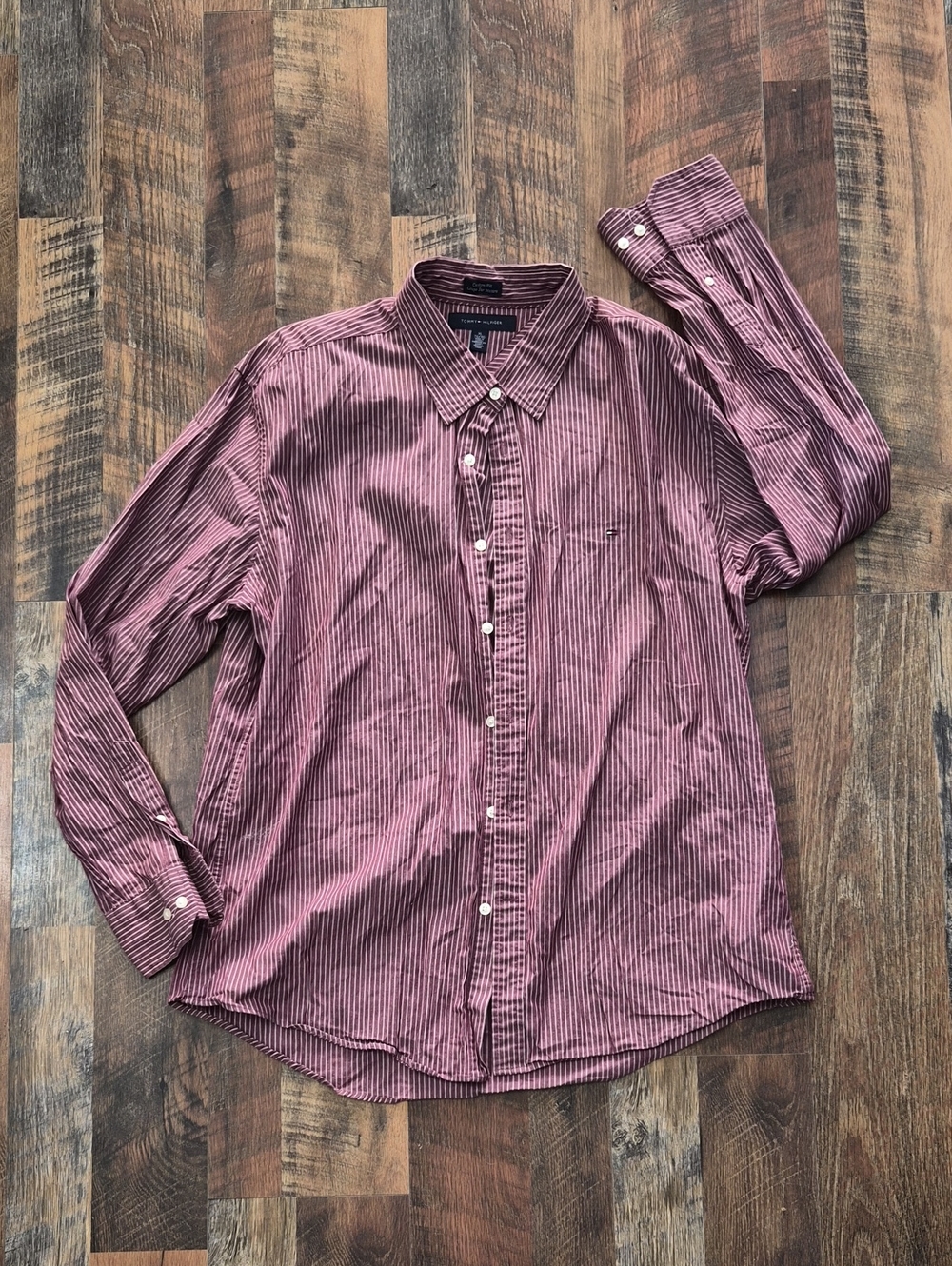 Tommy Hilfiger Men's Burgundy Striped Button-Down Shirt XL